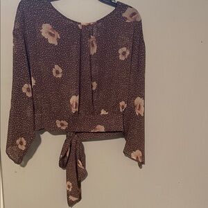 H&M Brown and Pink Floral Blouse